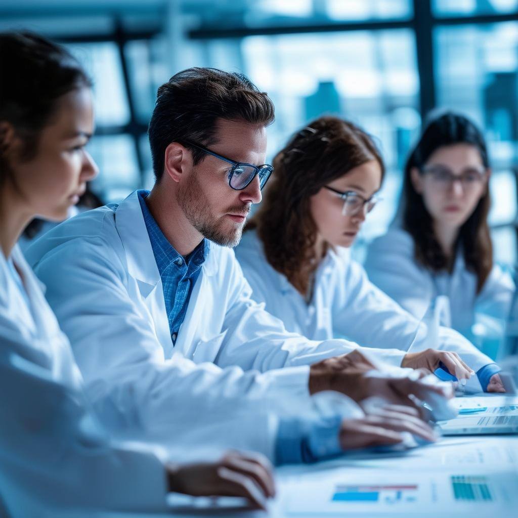 An image of a clinical trial team working together to ensure data quality throughout the trial process