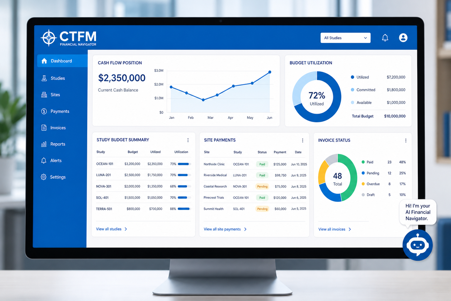 CTFM Financial Navigator Interface on Modern Screen