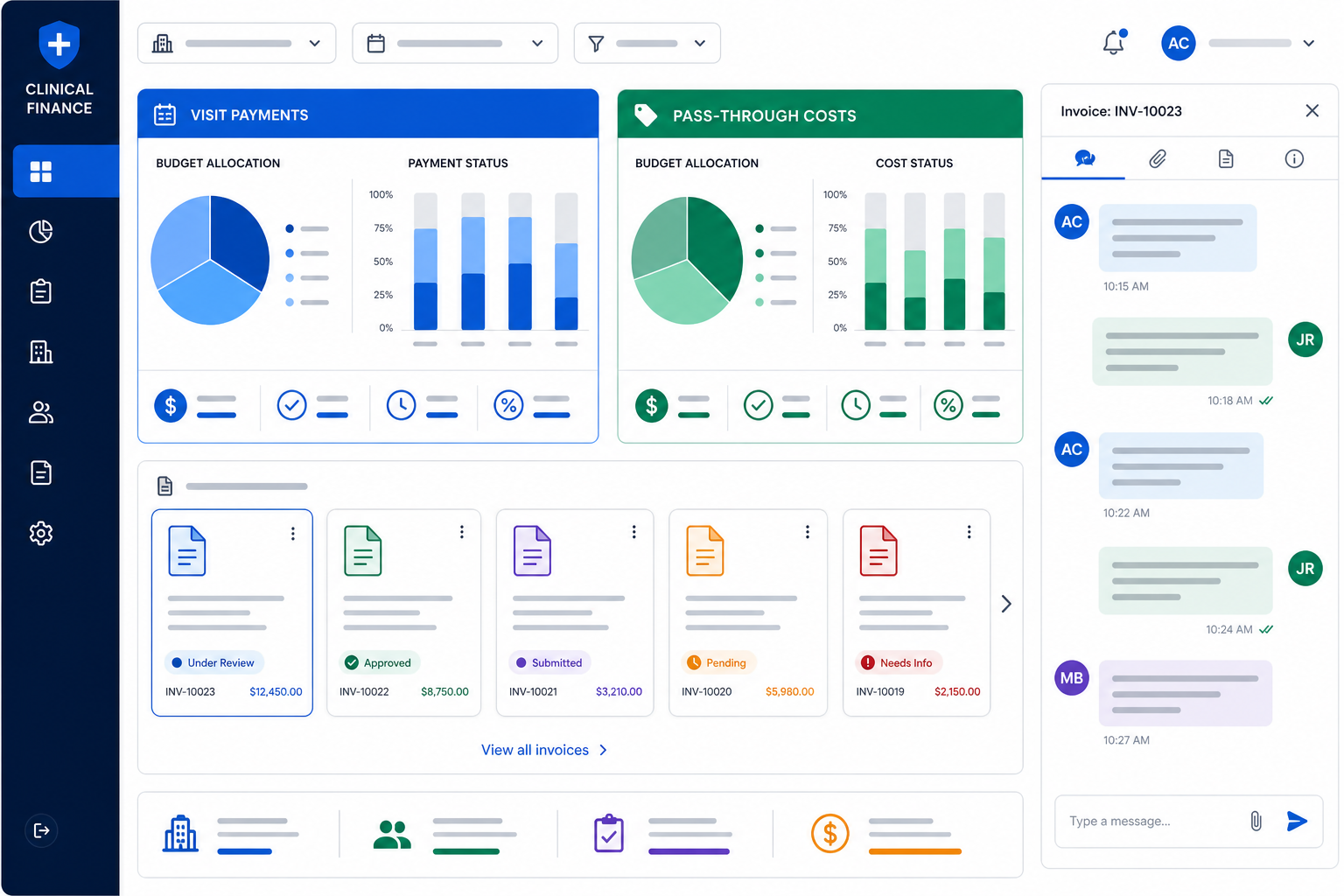 Clinical Finance Dashboard with Invoice Tracking and Communication Interface