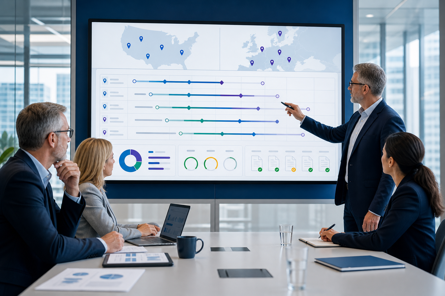 Clinical Leaders Reviewing Unified Dashboard for Site Activation Timelines