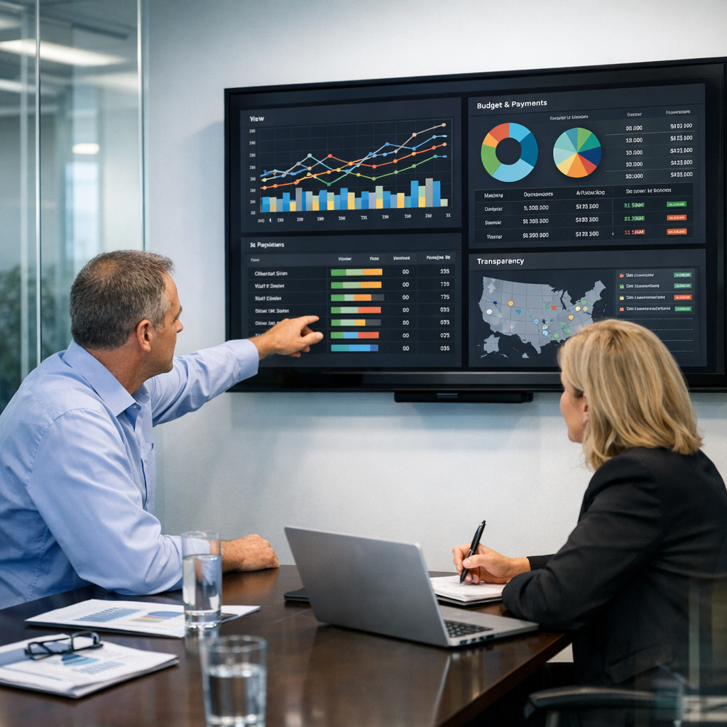 Clinical Operations VP and Finance Director Reviewing Dashboard