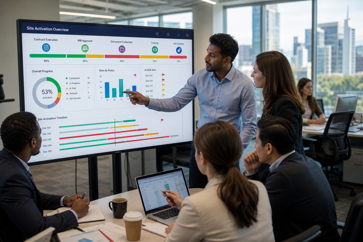 Clinical Team Collaborating on Interactive Dashboard