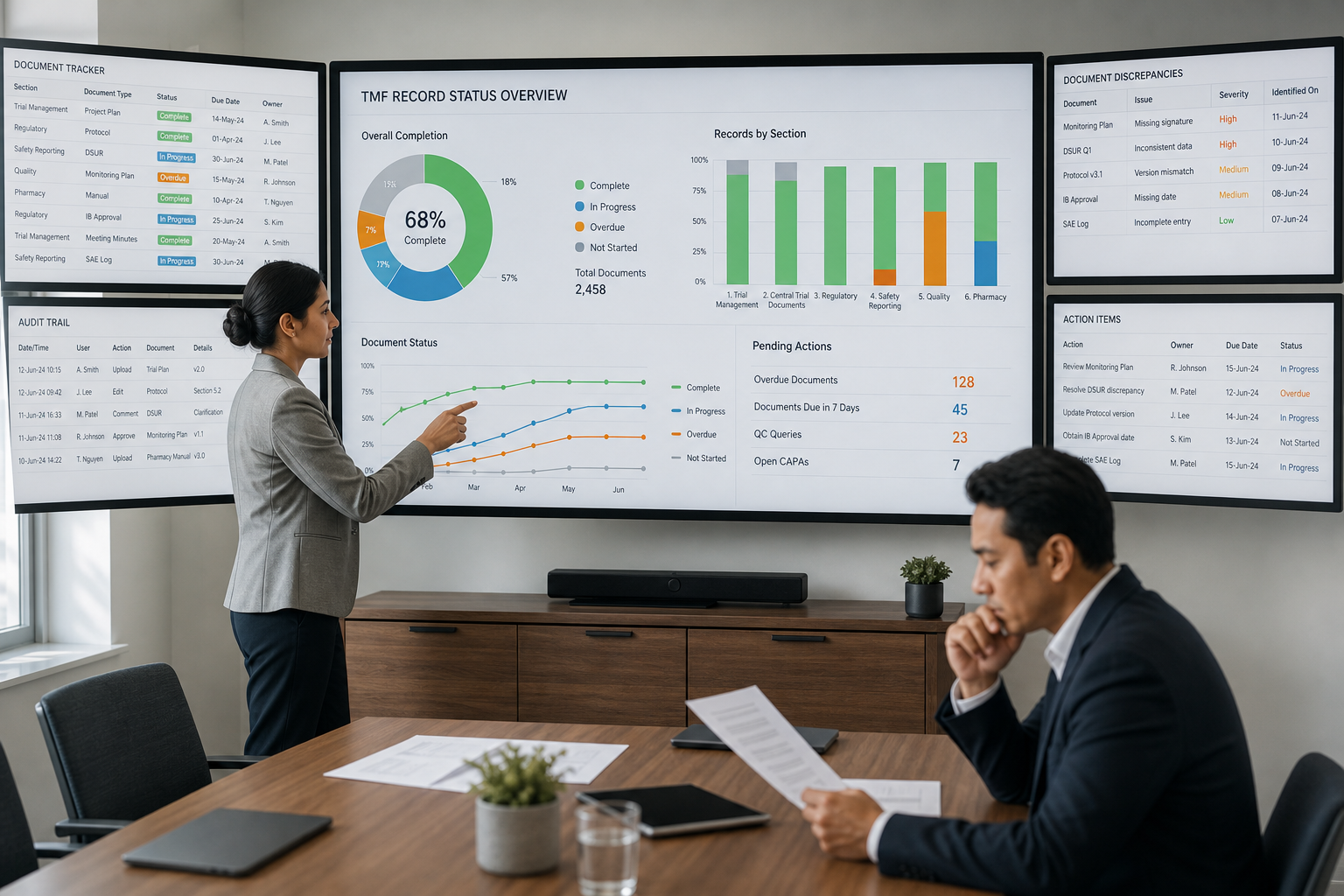 Clinical Trial Dashboard Office with Team Collaboration