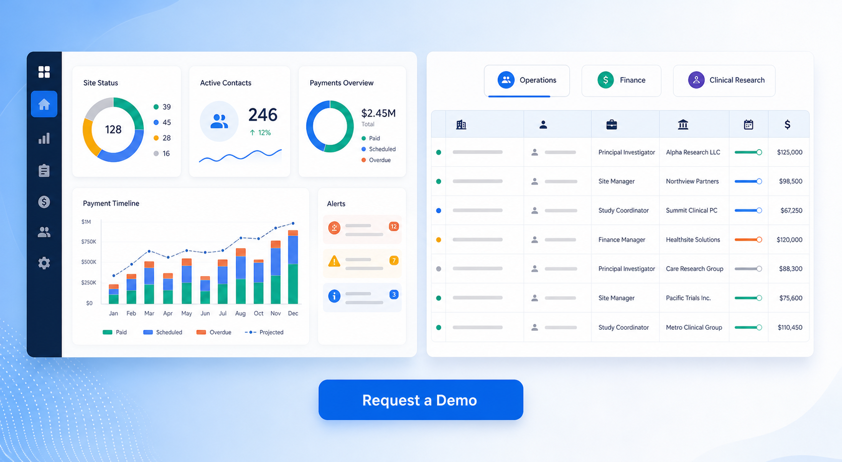 Clinical Trial Management Dashboard Interface