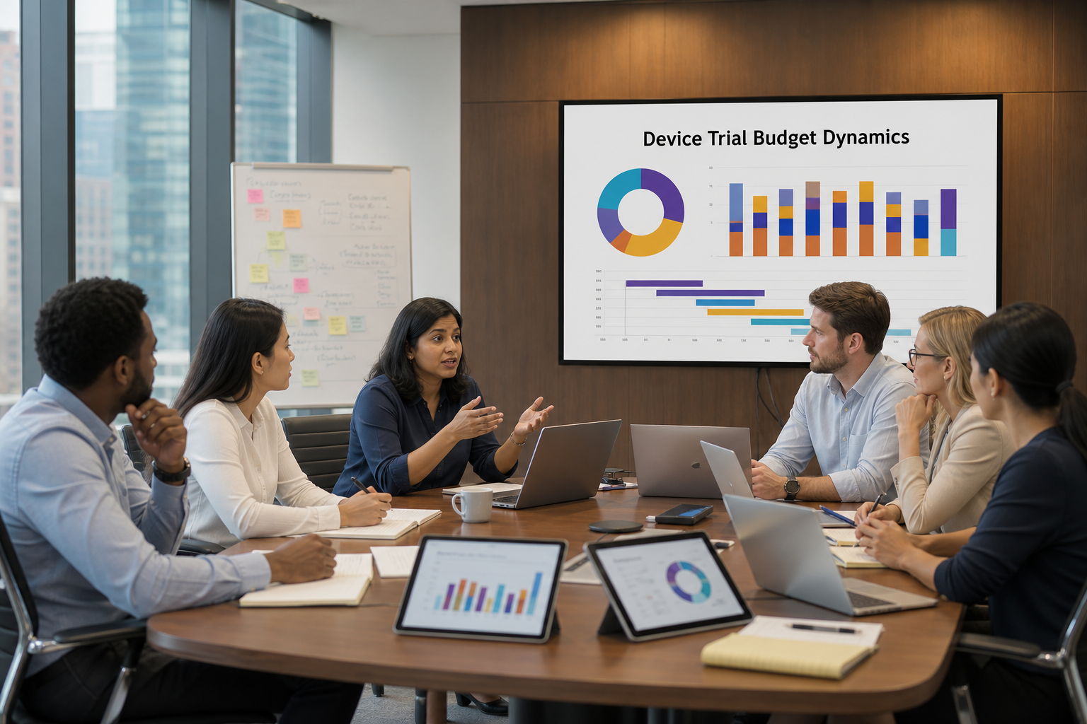 Collaborative Medical Team Meeting With Budget Charts