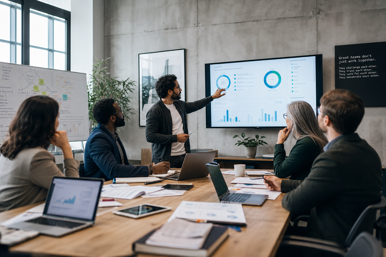 Diverse Team Collaborating in Modern Office