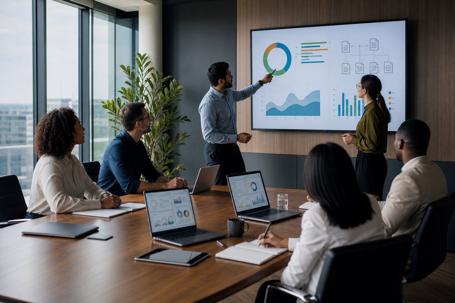 Modern Conference Room With Data Analysis Screen