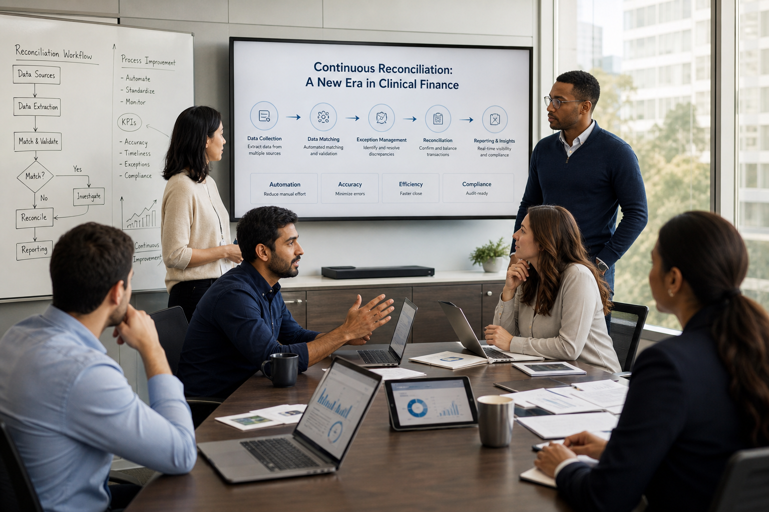 Modern Office Collaboration with Dynamic Financial Presentation