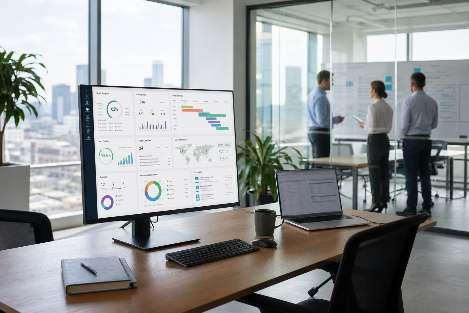 Modern Office Dashboard with Clinical Trial Data Visualization