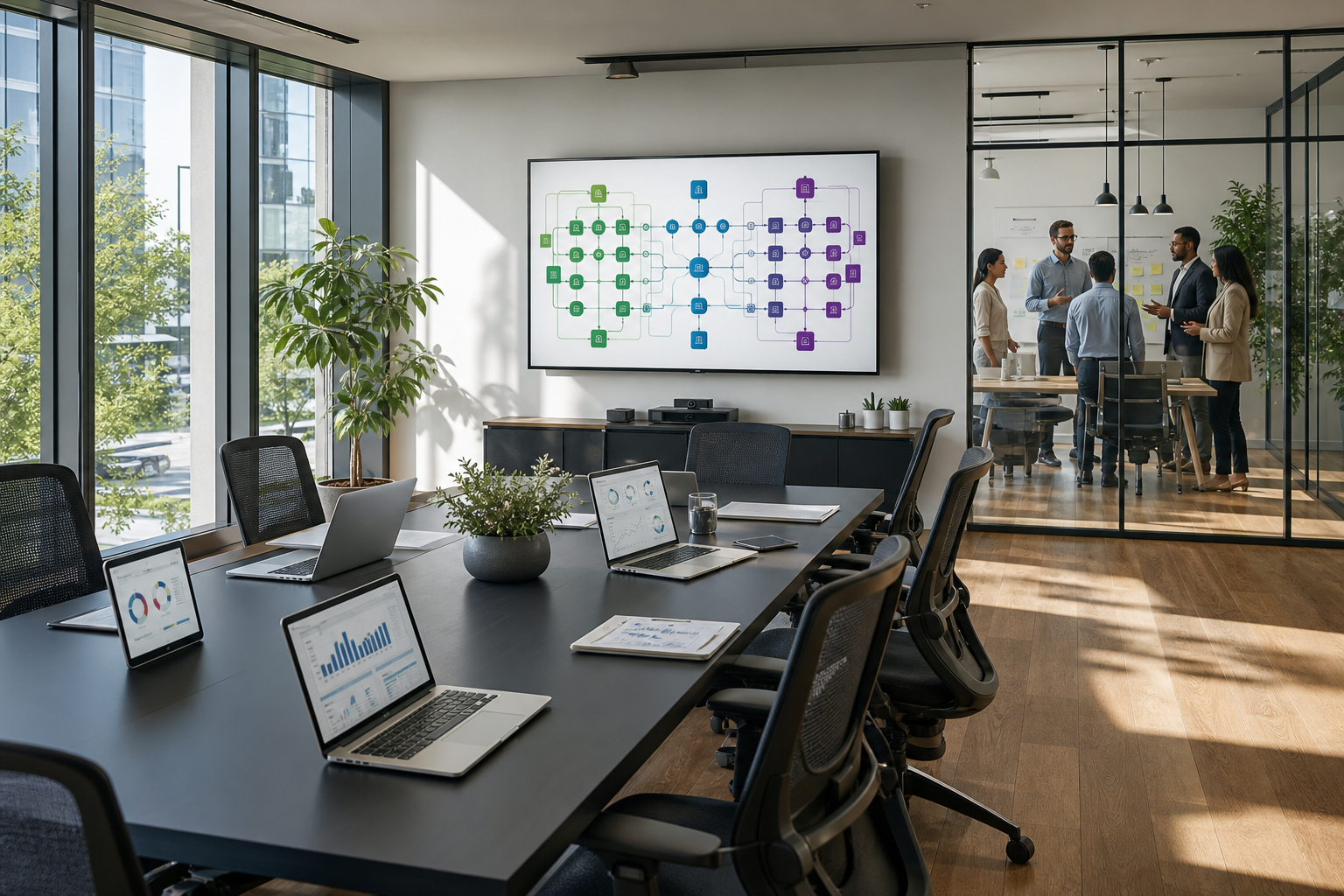 Modern Office With Clinical Trial System Flowchart Screen