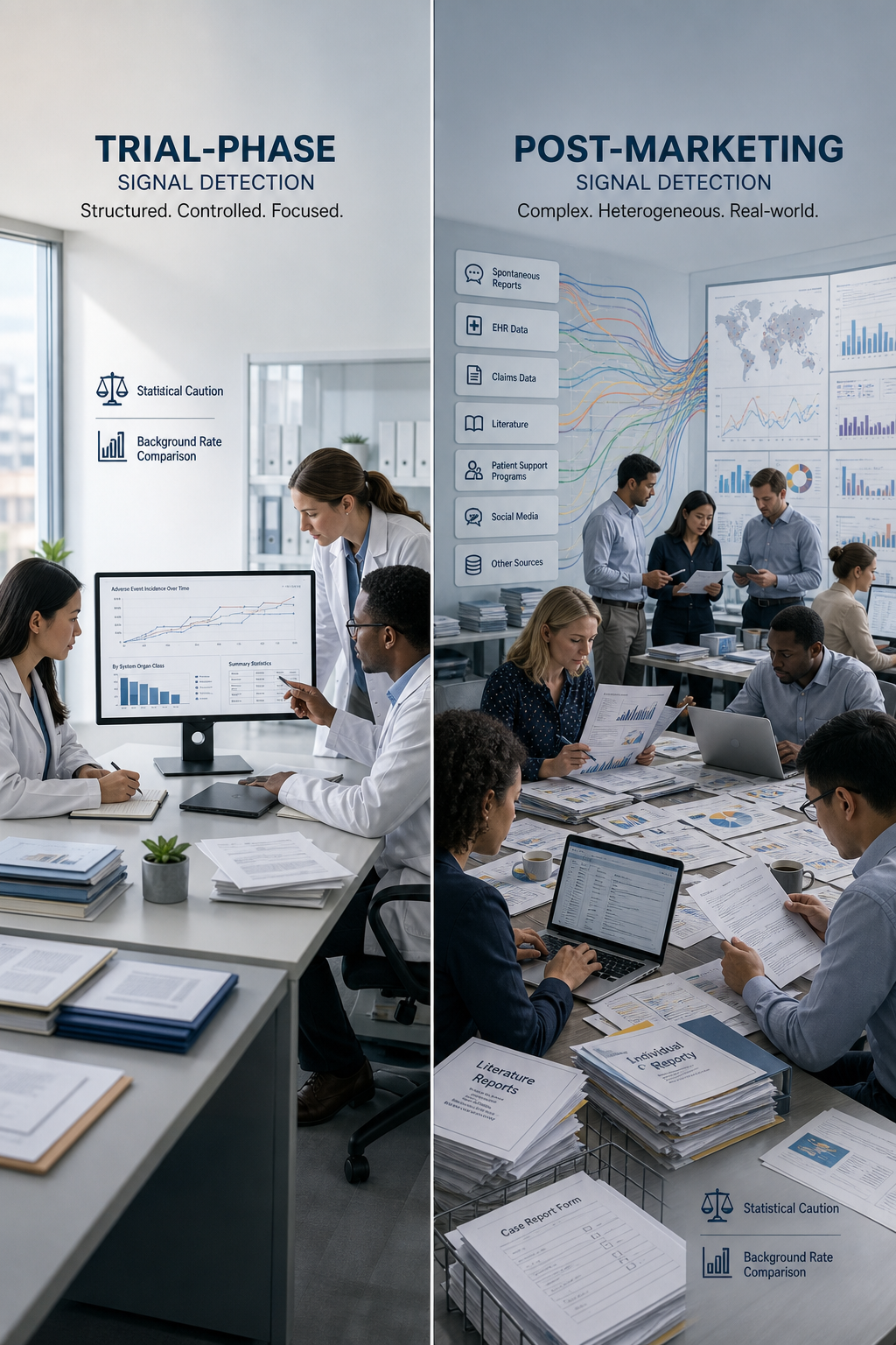 Split Screen Signal Detection Trial Phase Vs Post Marketing